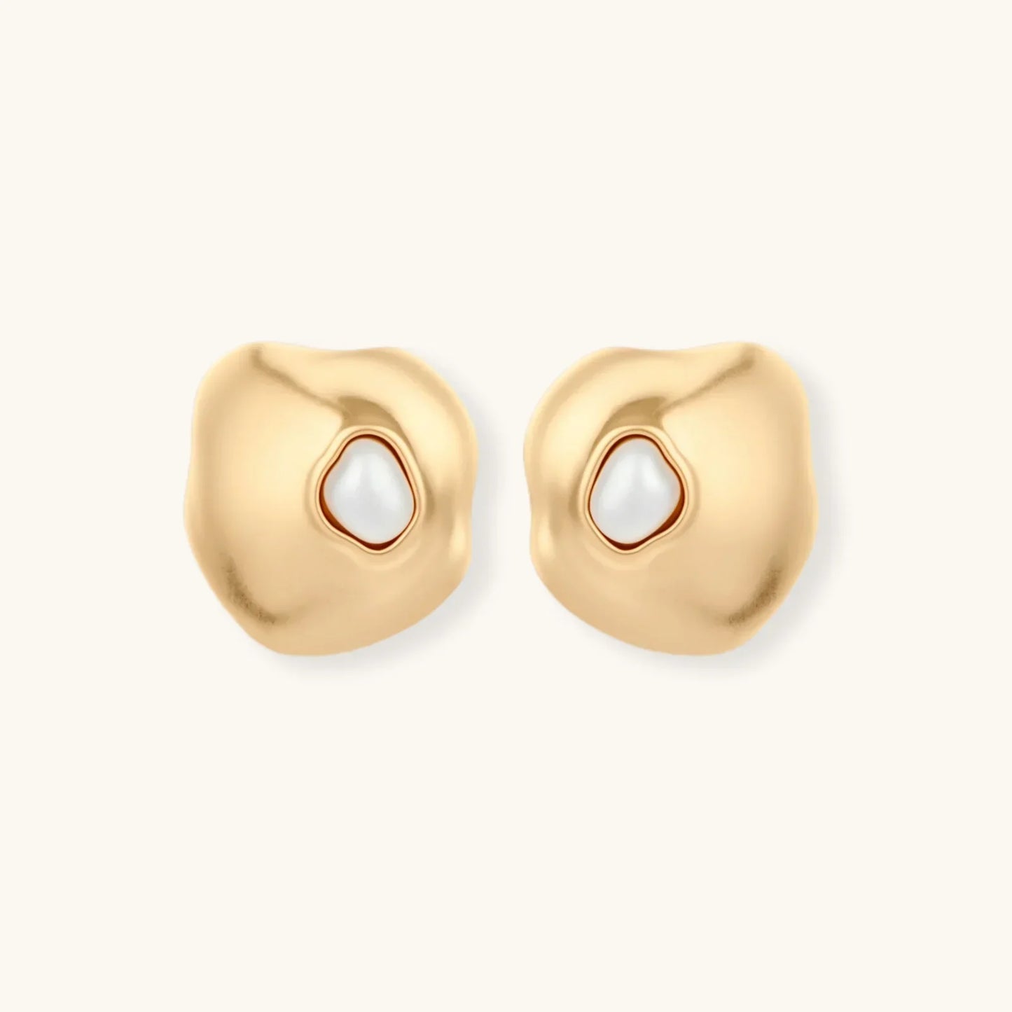 Fluid Form Pearl Studs gold eco-zinc discs with pearl resin center and S925 posts from Najera Studio