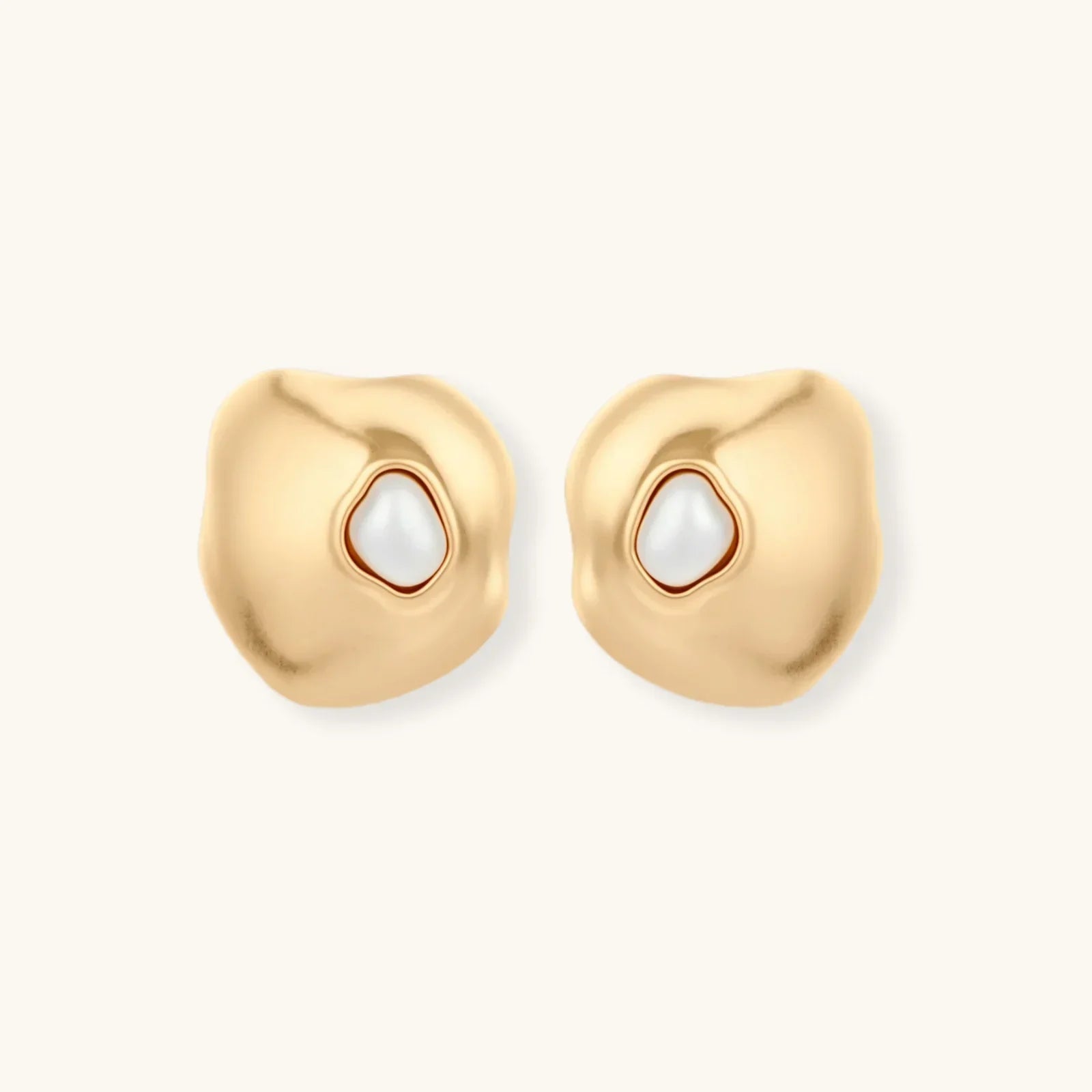 Fluid Form Pearl Studs gold eco-zinc discs with pearl resin center and S925 posts from Najera Studio